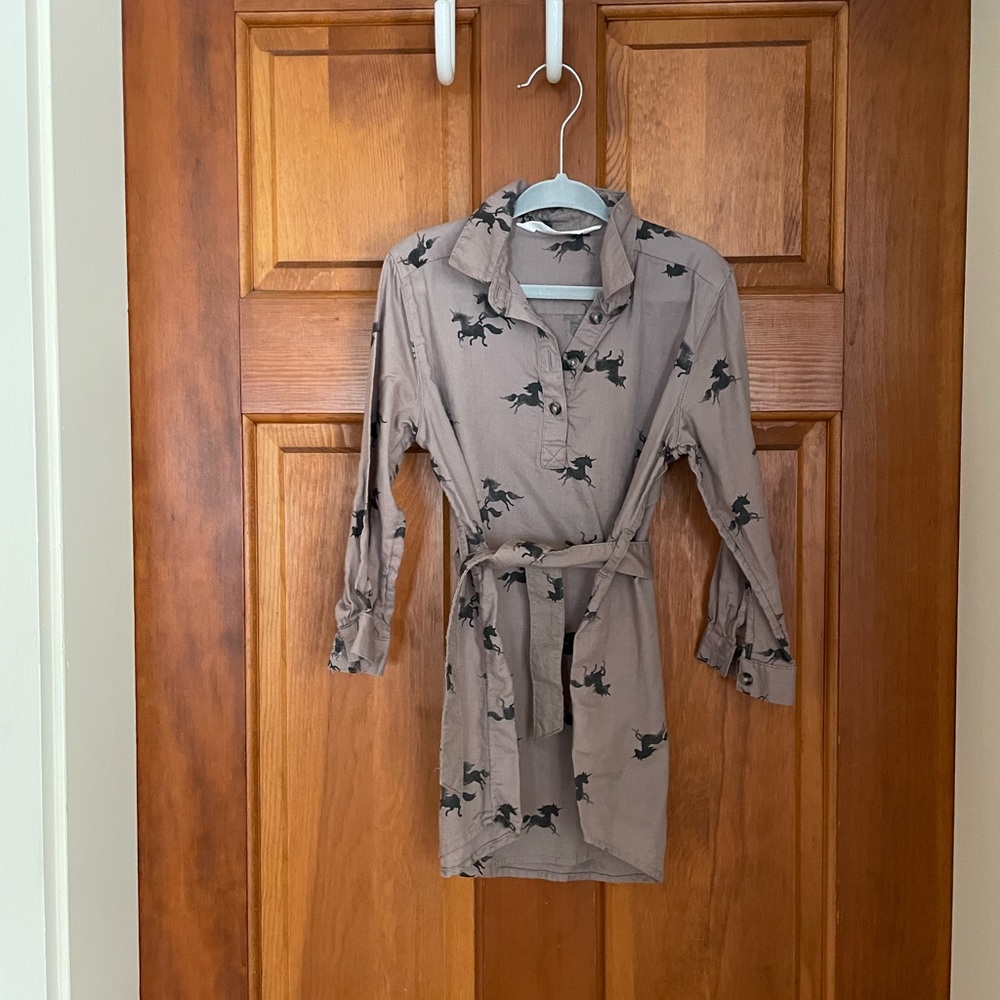 H&M Brown/Black Horse-Print Shirt Dress, 3T